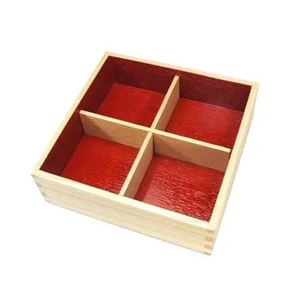 白木塗タモ四つ切仕切り6.0重箱用 イメージ画像1