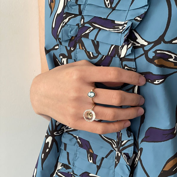 ヴィンテージガラスボタンリングA