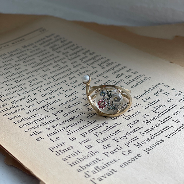 ヴィンテージガラス＆パールリング