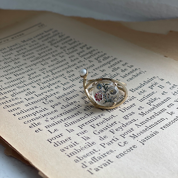 ヴィンテージガラス＆パールリング イメージ画像1